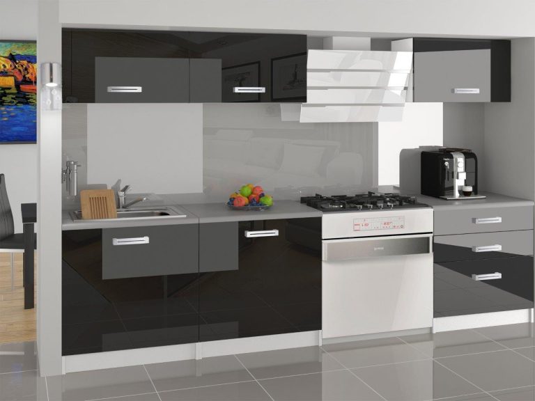 Meubles de cuisine 180 cm noir brillant avec plan de travail Fabricant INF LAURENTINO2/2/WT/B/0/B1