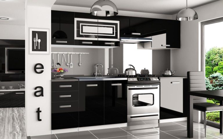 Meubles de cuisine 240 cm noir brillant avec plan de travail Fabricant INF MARIKA/4/WT/B/0/F