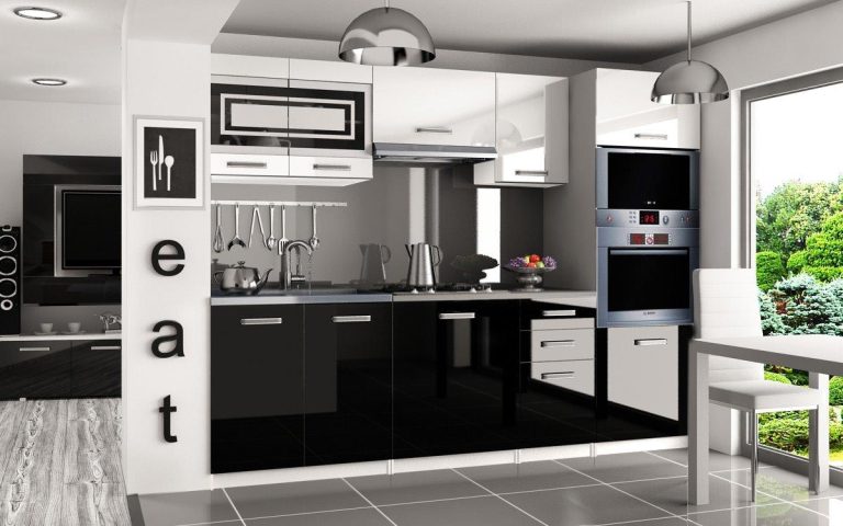 Meubles de cuisine 240 cm blanc brillant noir brillant avec plan de travail Fabricant INF PAULA2/4/WT/WB/0/B1