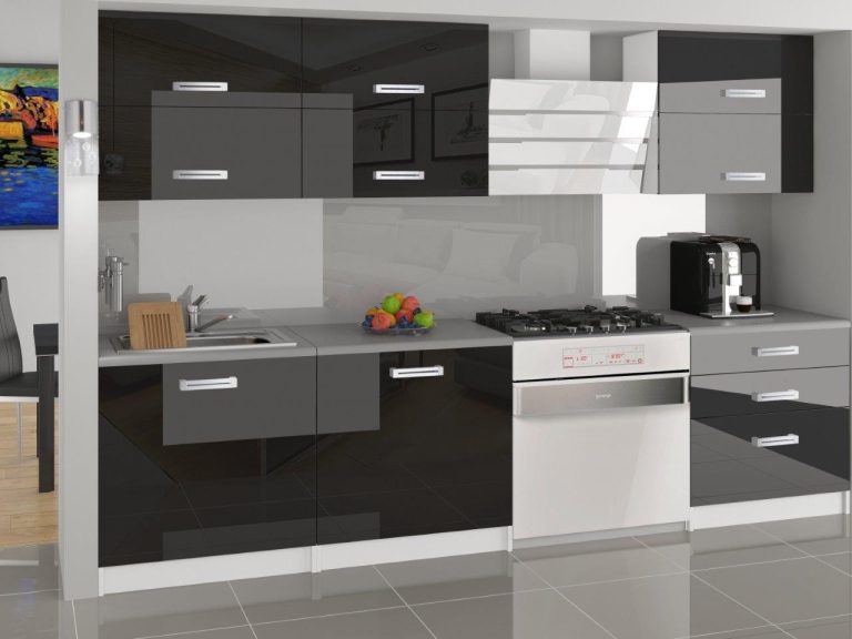 Meubles de cuisine 180 cm noir brillant avec plan de travail Fabricant INF PRIMERA/3/WT/B/0/D