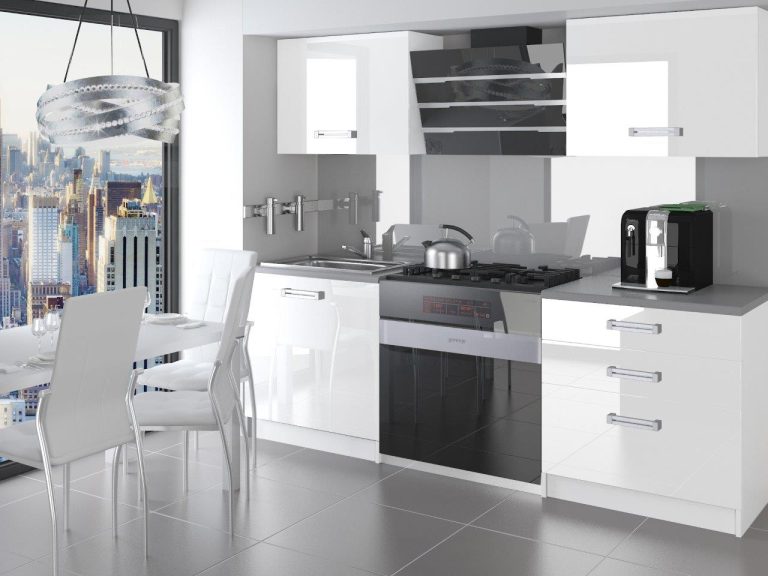 Meubles de cuisine 120 cm blanc brillant avec plan de travail Fabricant INF SATURNO/2/WT/W/0/D