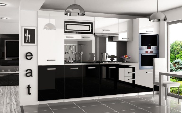 Meubles de cuisine 300 cm blanc brillant noir brillant avec plan de travail Fabricant INF SYNTKA/6/WT/WB/0/F
