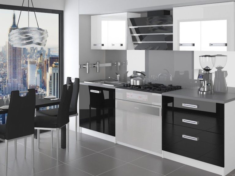 Meubles de cuisine 120 cm blanc brillant noir brillant avec plan de travail Fabricant INF TIESTO/2/WT/WB/0/D
