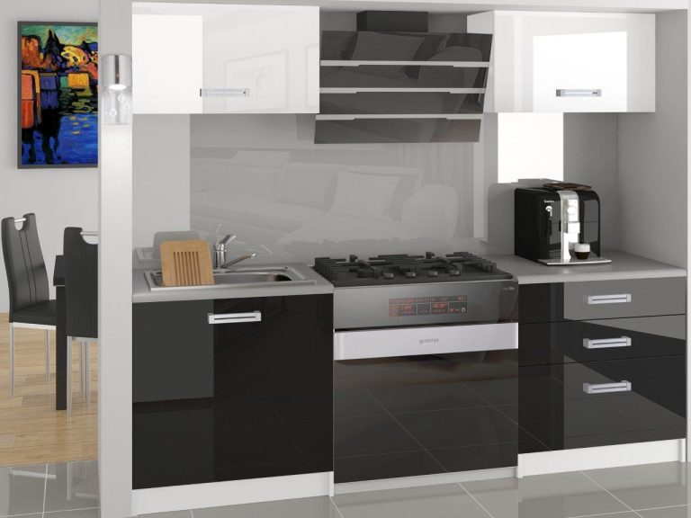 Meubles de cuisine 120 cm blanc brillant noir brillant avec plan de travail Fabricant INF VULCANO/3/WT/WB/0/D