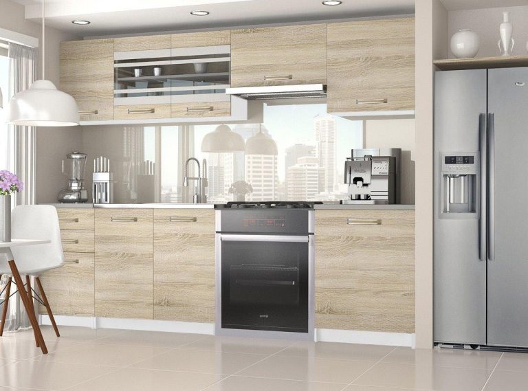 Meubles de cuisine 240 cm en chêne Wotan et chêne Sonoma avec plan de travail Fabricant TOR MARIKA/5/WT/DS/0/F