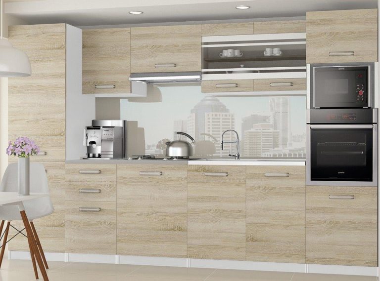 Meubles de cuisine 300 cm en chêne Wotan et chêne Sonoma avec plan de travail Fabricant TOR SYNTKA2/7/WT/DS/0/B1