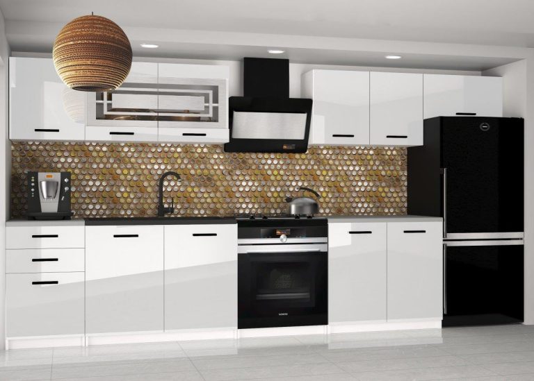 Meubles de cuisine 240 cm blanc brillant avec plan de travail Fabricant INF ELLA2/5/WT/W/0/B1
