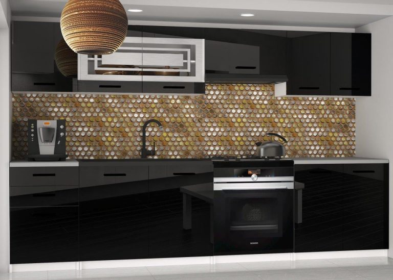 Meubles de cuisine 240 cm noir brillant avec plan de travail Fabricant INF MARIKA2/5/WT/B/0/B1