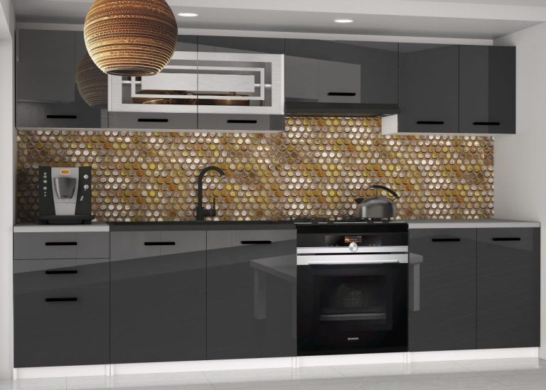 Meuble de cuisine 240 cm noir brillant avec plan de travail Fabricant INF MARIKA2/5/WT/S/0/B1