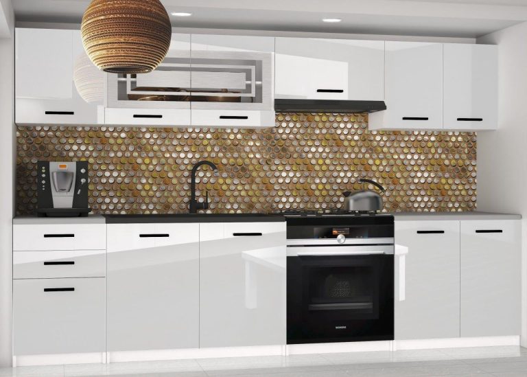 Meubles de cuisine 240 cm blanc brillant avec plan de travail Fabricant INF MARIKA2/5/WT/W/0/B1