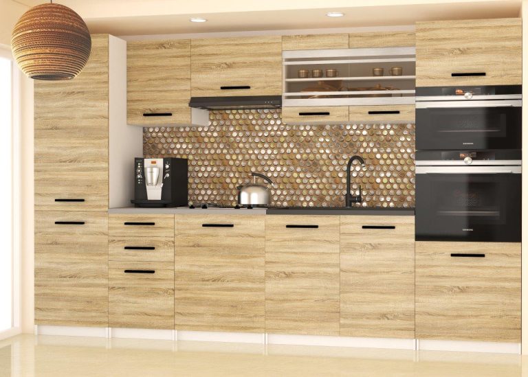 Meubles de cuisine 300 cm en chêne Wotan et chêne Sonoma avec plan de travail Fabricant TOR SYNTKA2/7/WT/DS/0/B1