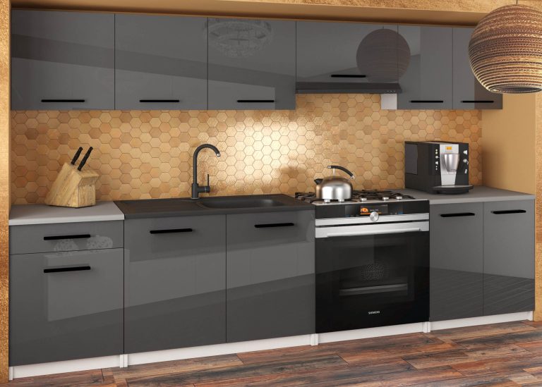 Meuble de cuisine 240 cm gris anthracite brillant graphite sans plan de travail Fabricant INF UNIQA2/4/WT/S/BB/B1