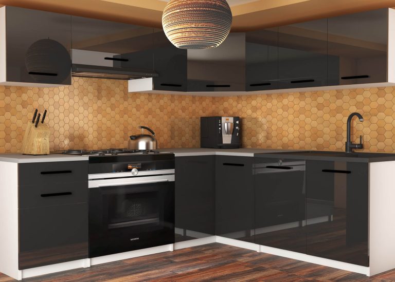 Meubles de cuisine 360 cm noir brillant avec plan de travail Fabricant INF LIDIAUNIQA2/4/WT/B/0/B1
