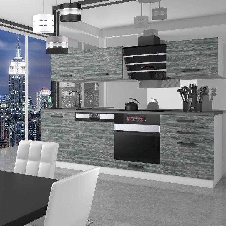 Meubles de cuisine Premium Version Complète 240 cm gris graphite anthracite avec plan de travail Fabricant TOR LINDA/0/WT/GW/B/B1