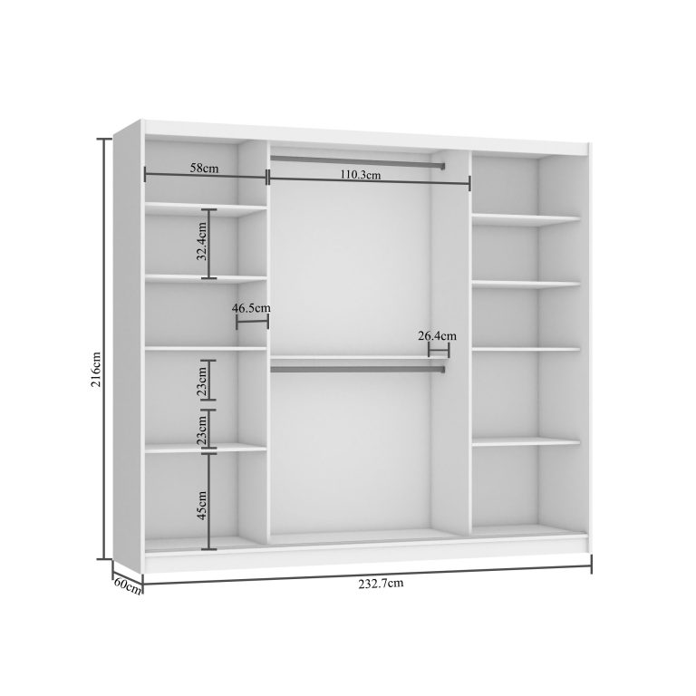 Armoire coulissante 232 cm avec miroir chêne sonoma – Producteur MES PRIMO SZP4/2/1B/2DS1L/0/AL