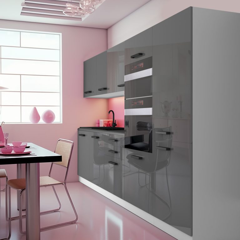 Meubles de cuisine Premium Version Complète 300 cm brillance gris avec plan de travail Fabricant INF GRACE/0/WT/S/B/B1