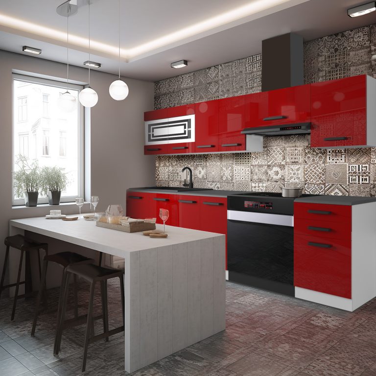 Meubles de cuisine Premium Version Complète 240 cm brillance rouge avec plan de travail Fabricant INF LILY/0/WT/R/B/B1