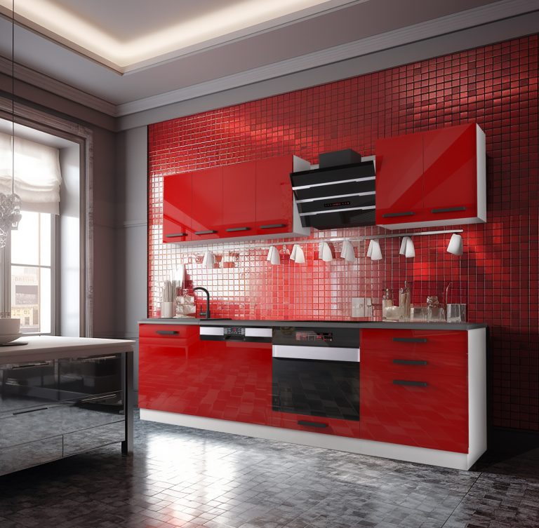 Meubles de cuisine Premium Version Complète 240 cm brillance rouge avec plan de travail Fabricant INF SUSAN/0/WT/R/B/B1