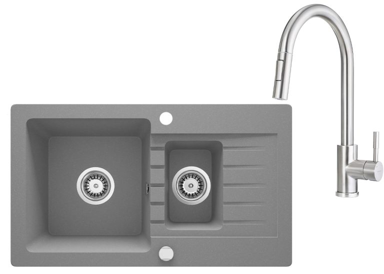 Ensemble PROMOTIONNEL évier + robinet avec douchette extractible ZQZ S513 / BBM F72M