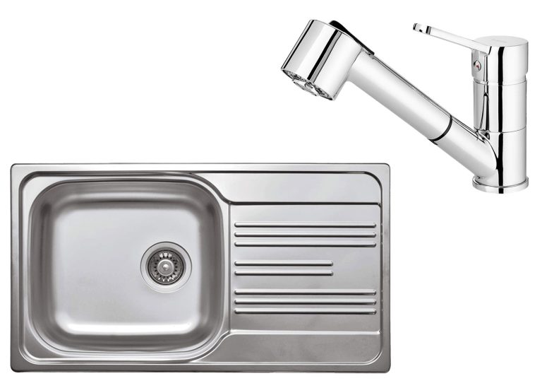 Ensemble PROMOTIONNEL évier en acier + robinet avec douchette extractible ZEX 0113 / BDN 071M