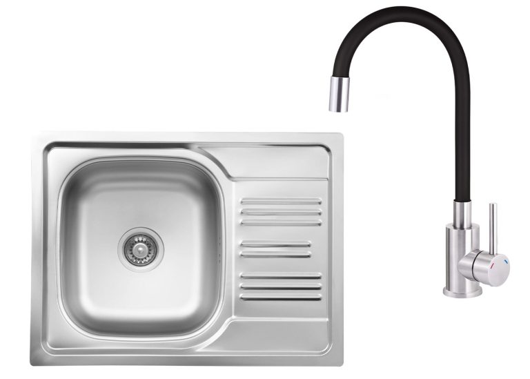 Ensemble PROMOTIONNEL évier en acier + robinet flexible ZEX 011A / BOC B720
