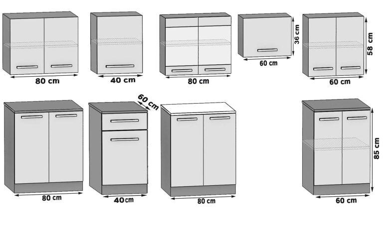 Meuble de cuisine 320 cm gris anthracite graphite avec plan de travail Fabricant TOR JULIA/4/WT/GW1/0/B1