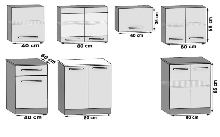 Meuble de cuisine 260 cm gris anthracite graphite avec plan de travail Fabricant TOR JUSTYNA/3/WT/GW1/0/B1
