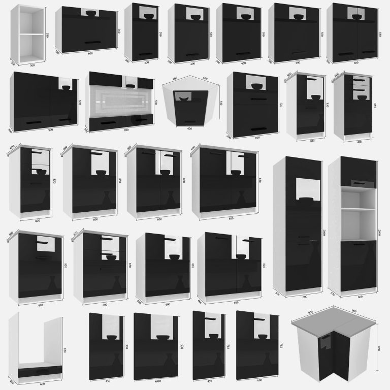 Meubles de cuisine 300 cm noir brillant avec plan de travail Fabricant INF ARMIN2/3/WT/B/0/B1