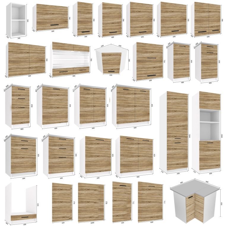 Meubles de cuisine 300 cm en chêne Wotan et chêne Sonoma avec plan de travail Fabricant TOR SYNTKA2/7/WT/DS/0/B1