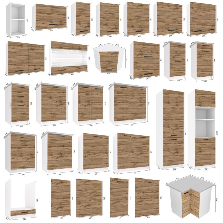 Meubles de cuisine 420 cm en chêne chêne Wotan chêne Sonoma avec plan de travail Fabricant TOR UNIQAGRANDE/5/WT/DW/0/B1