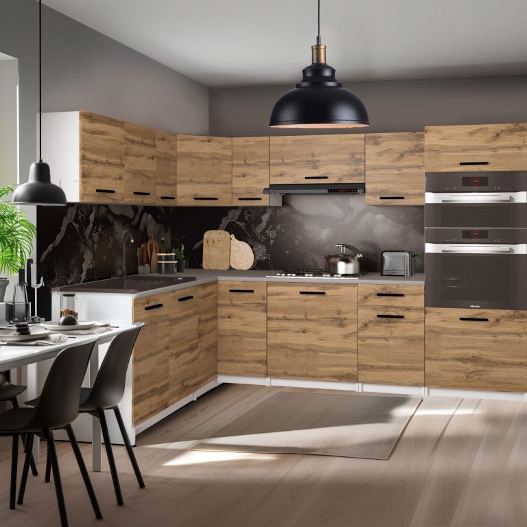 Meubles de cuisine 420 cm en chêne chêne Wotan chêne Sonoma avec plan de travail Fabricant TOR UNIQAGRANDE/5/WT/DW/0/B1