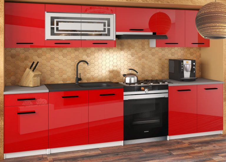 Meubles de cuisine JUSTYNA 260 cm, rouge brillant, sans plan de travail - Fabricant INF JUSTYNA/0/WT/R/BB/B1