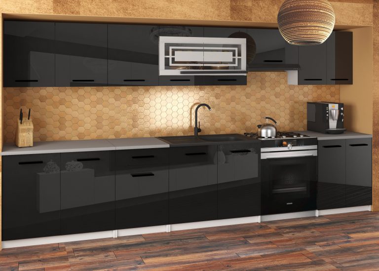 Meubles de cuisine JULIA 320 cm noir brillant avec plan de travail Fabricant
