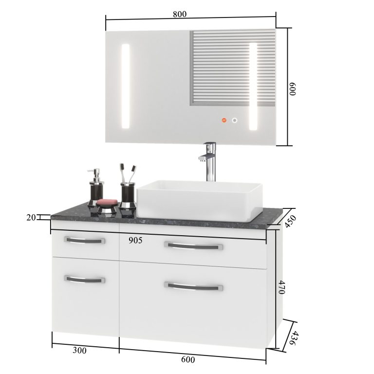 Ensemble de meubles de salle de bain Euphoria EUP P 90L/0/W/B/0/BK/MB