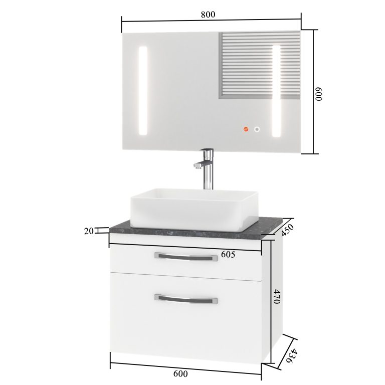 Ensemble de meubles de salle de bain Euphoria EUP P 60/0/W/B/0/BK/MB