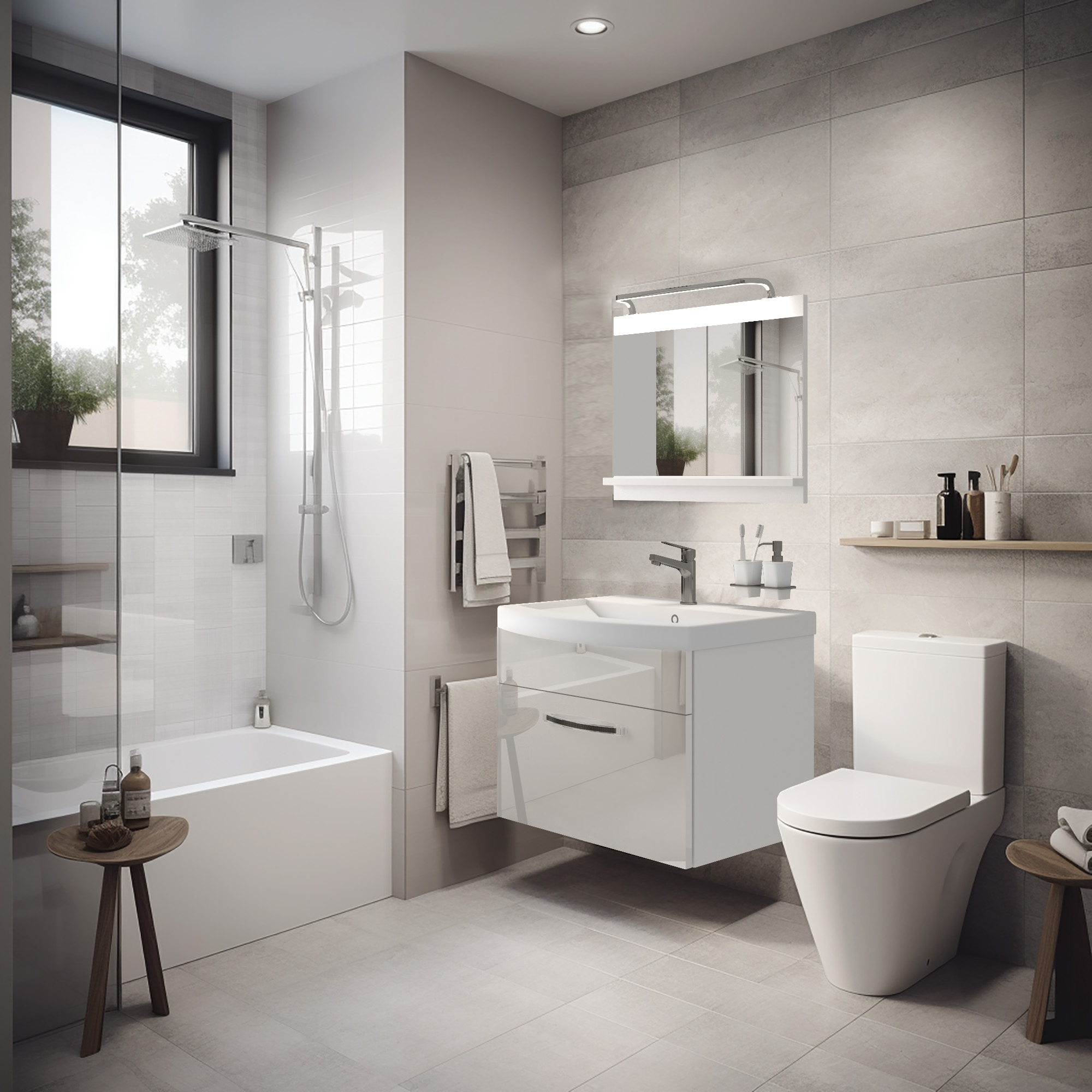 Salle de bain moderne avec meubles fonctionnels