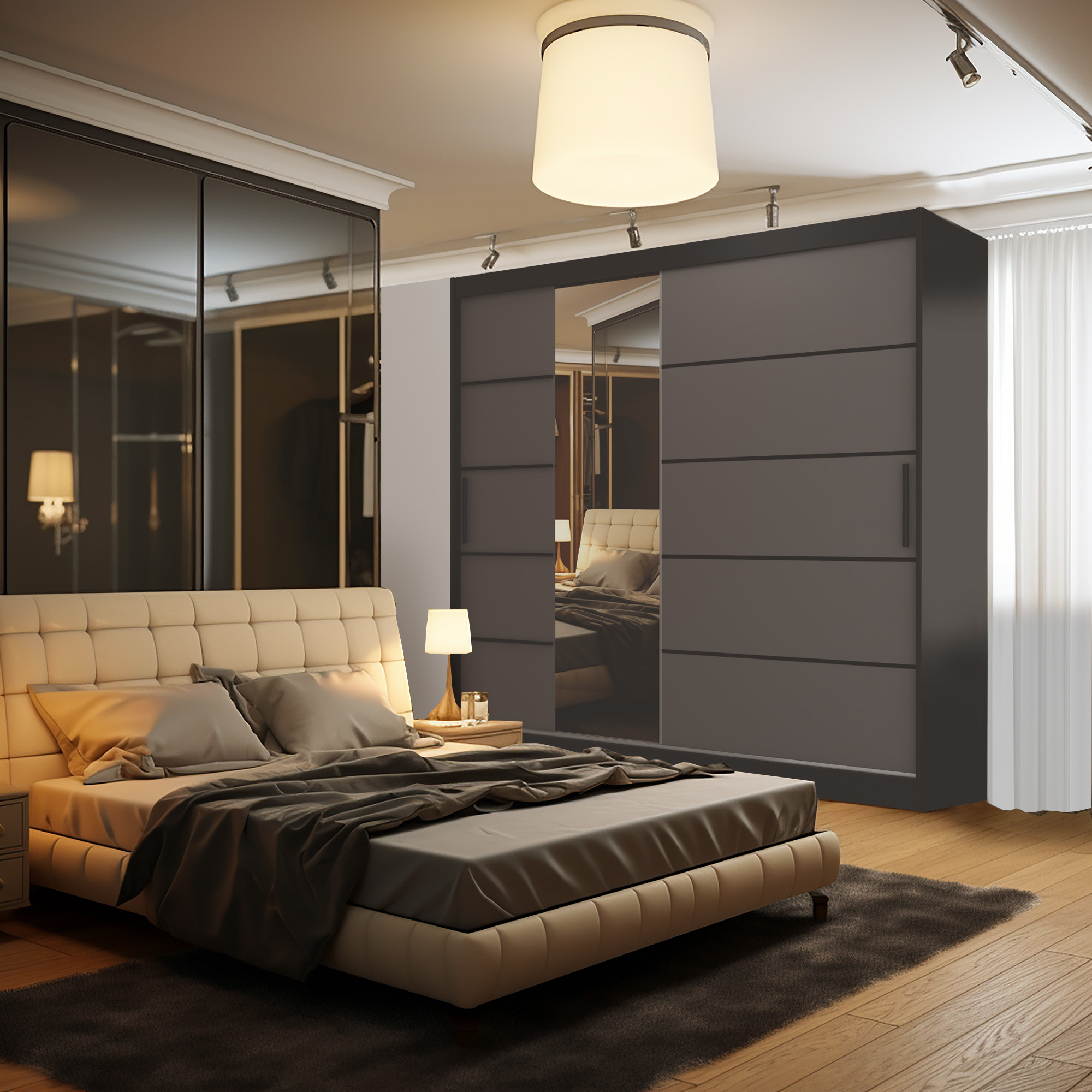 Chambre avec lit moelleux et placard intégré élégant