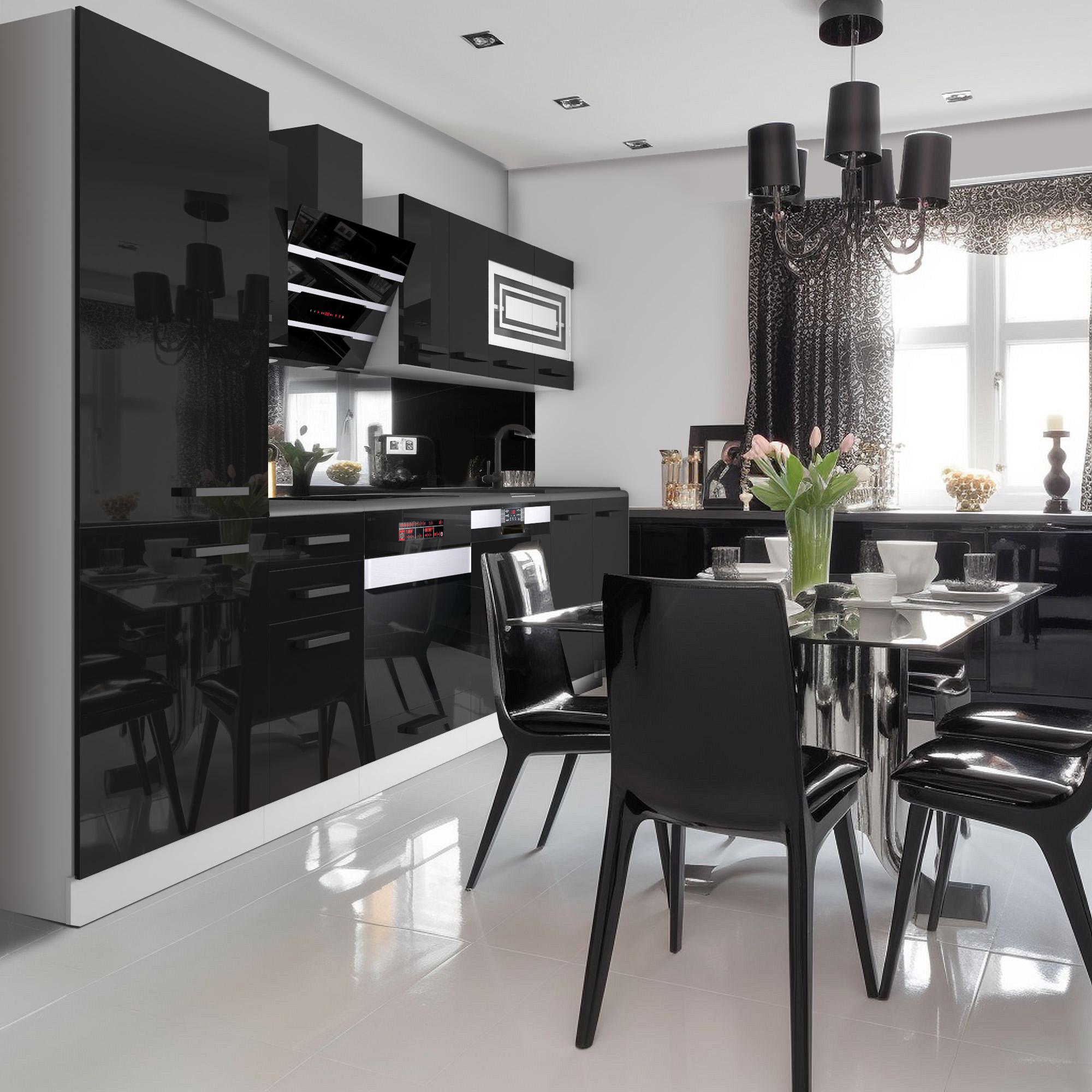 Cuisine moderne avec mobilier noir élégant