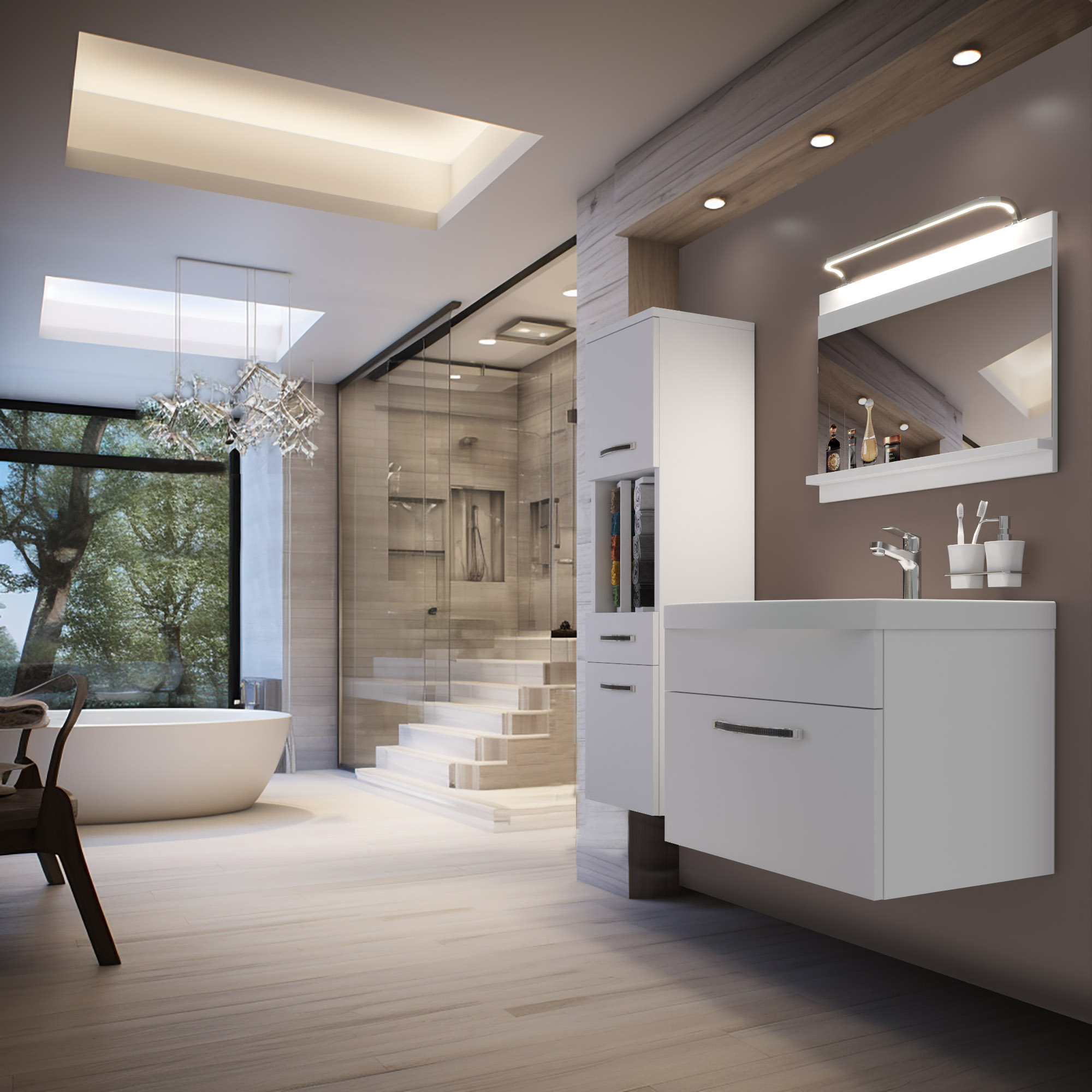 Salle de bain moderne avec baignoire et douche