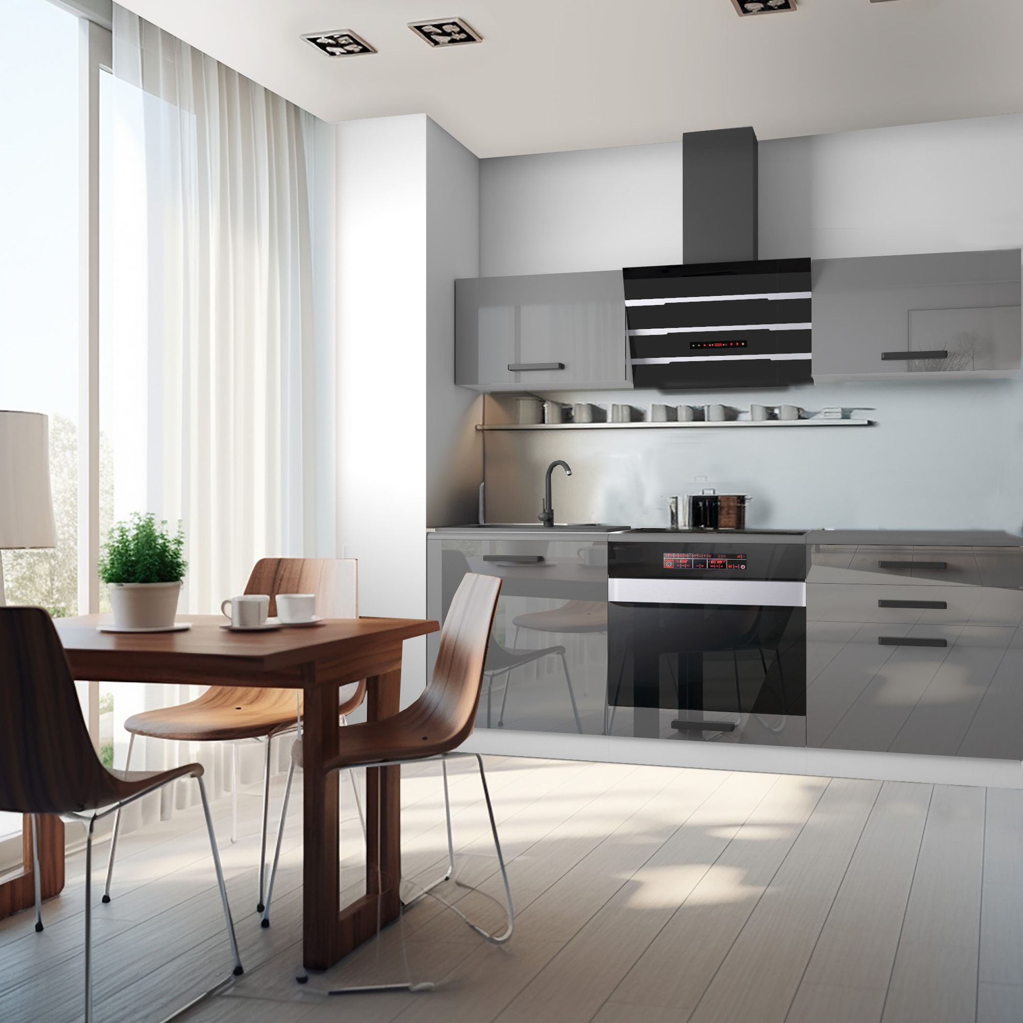 Cuisine moderne avec table en bois et chaises
