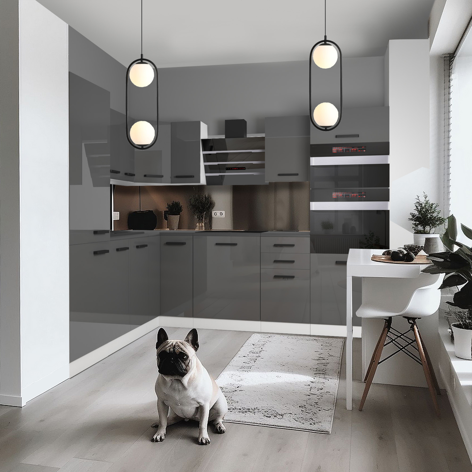 Cuisine moderne avec des meubles et une table à manger