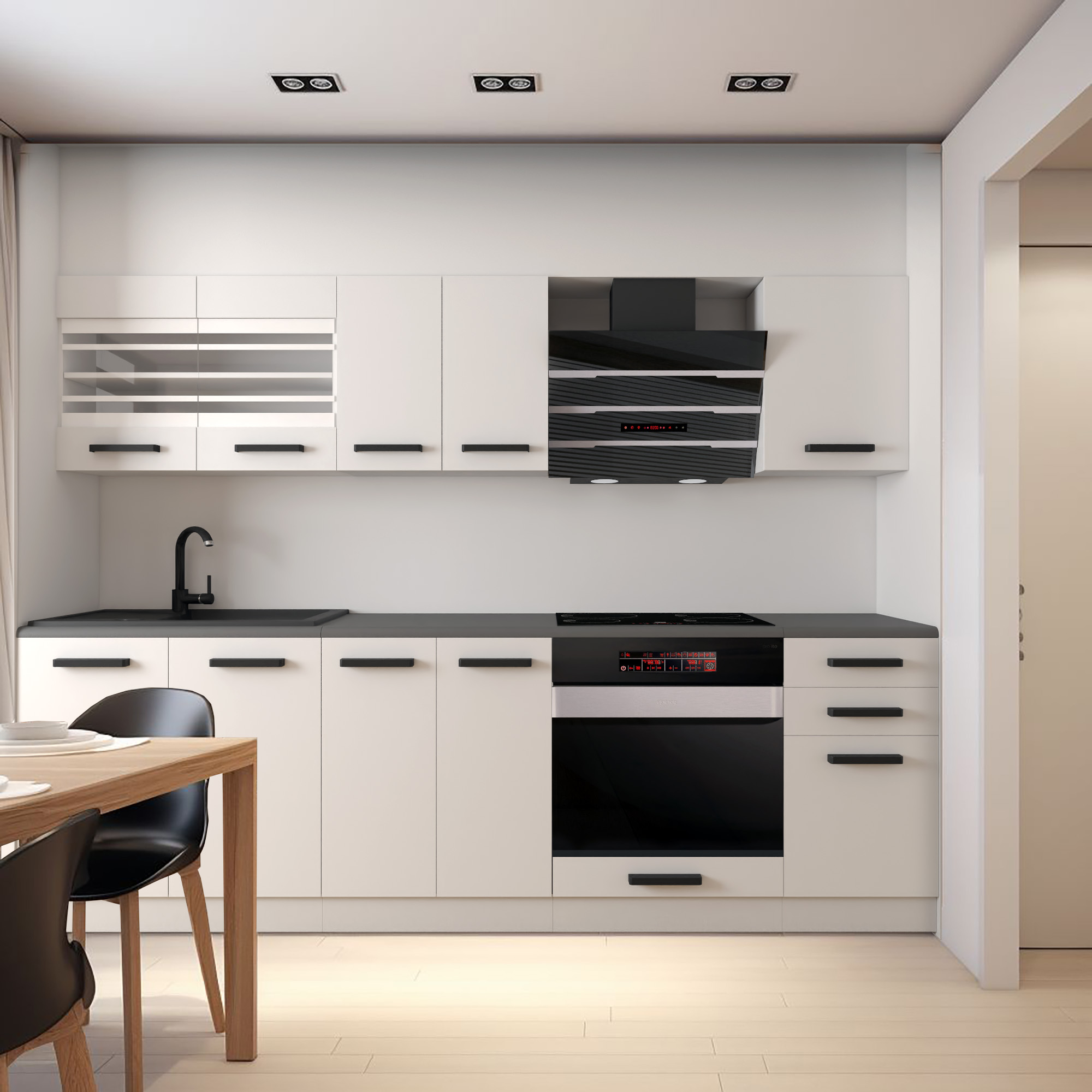 Cuisine moderne blanche avec accents noirs