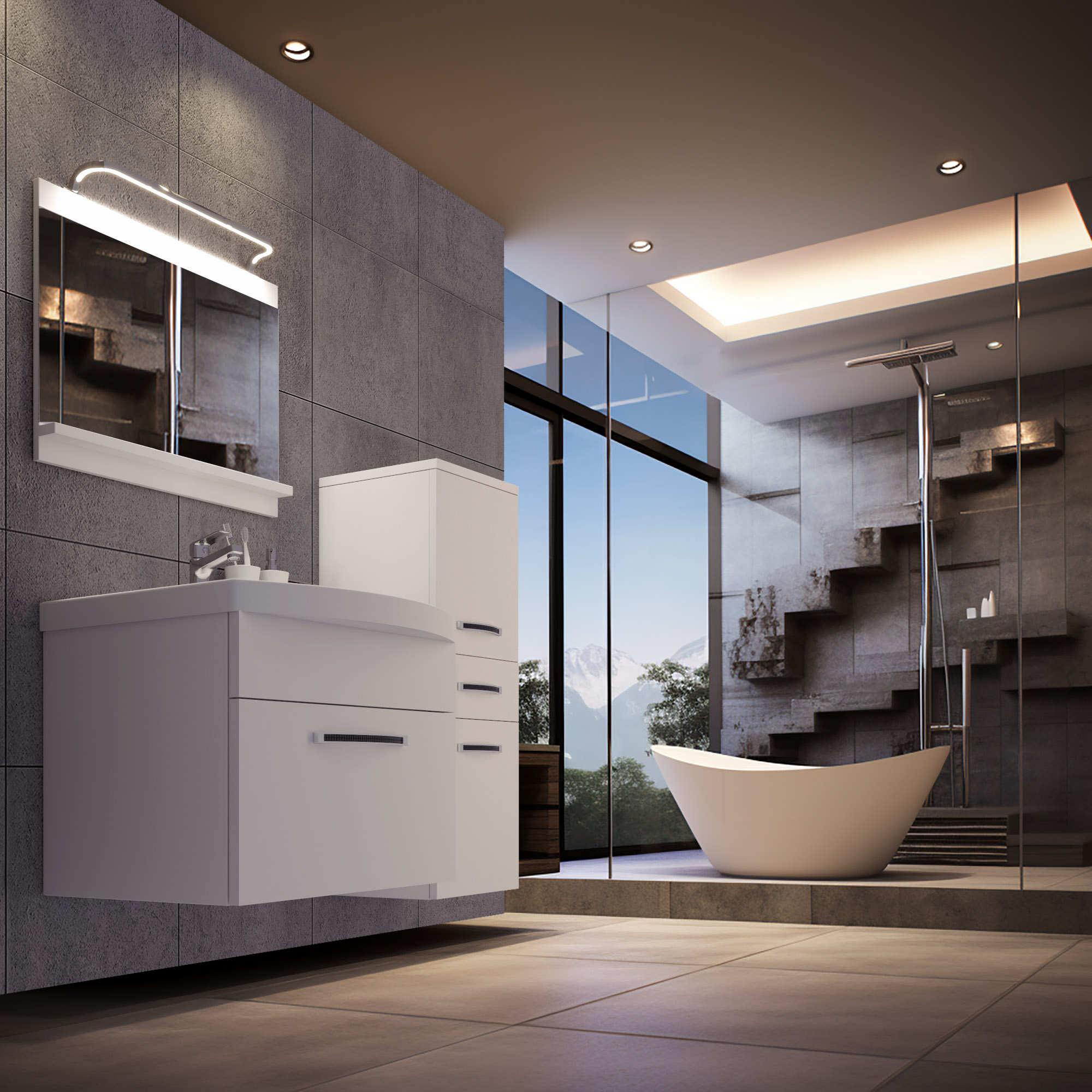 Salle de bain moderne avec vue et baignoire design