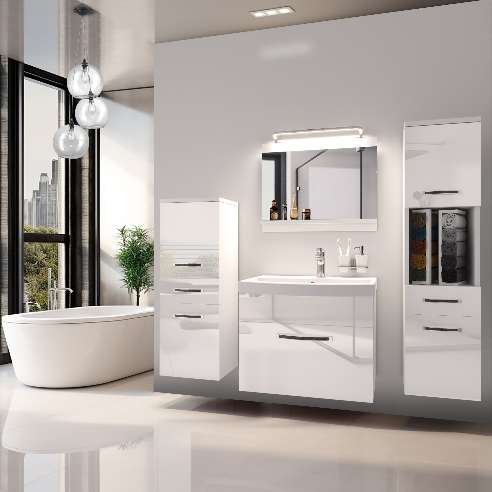 Salle de bain épurée avec meubles modernes