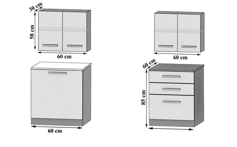 Meubles de cuisine 120 cm gris anthracite graphite sans plan de travail Fabricant TOR TIESTO2/2/WT/GW1/BB/B1