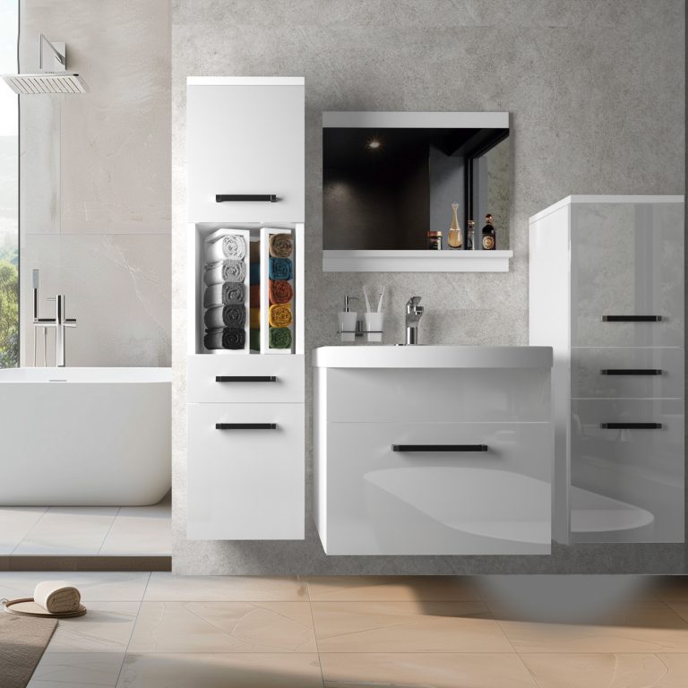 Meuble de salle de bain Belini blanc brillant + lavabo + miroir Fabricant ROD P 5/0/W/W/0/ZW