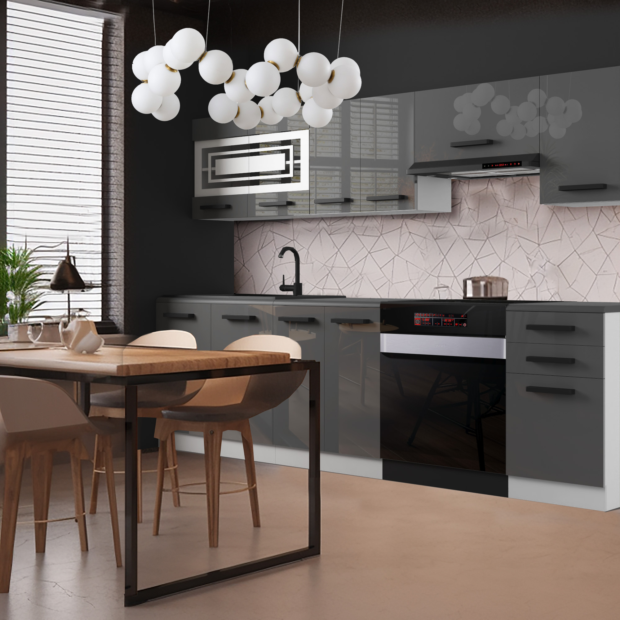 Cuisine moderne avec table en bois et chaises