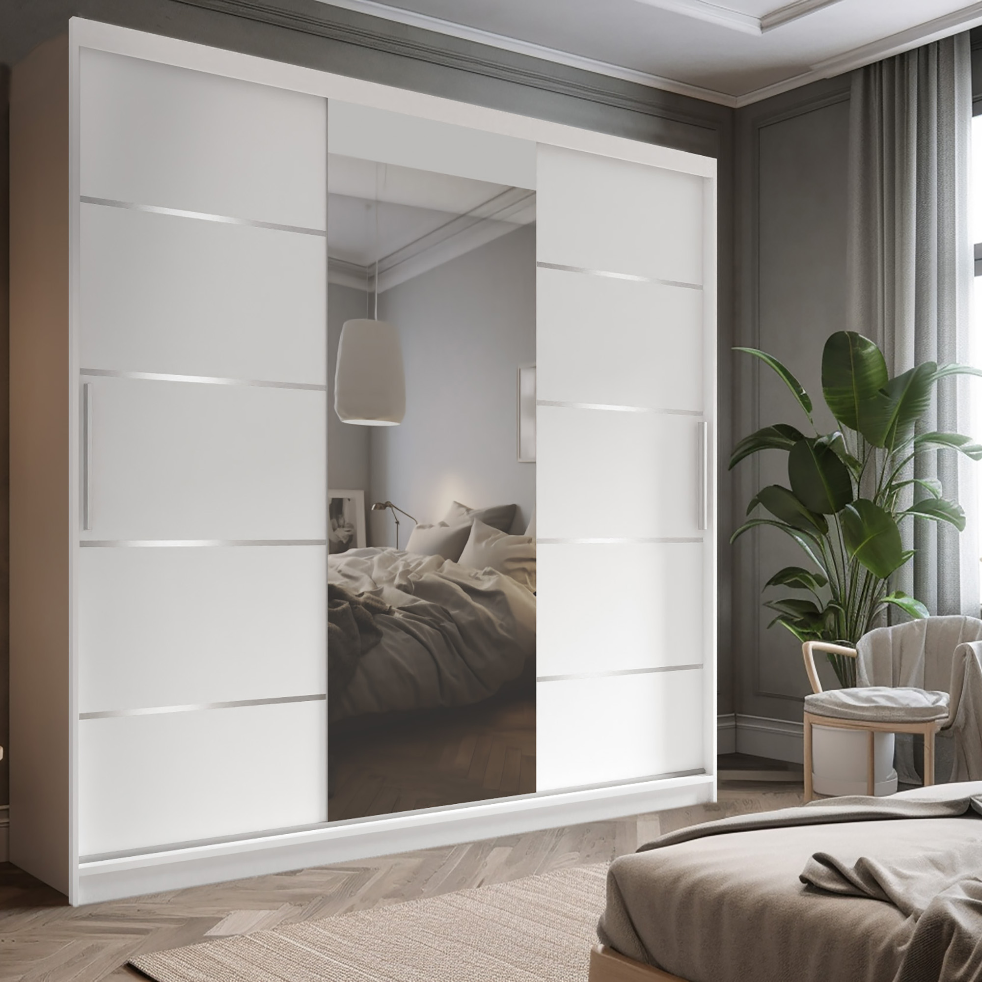 Armoire miroité dans une chambre lumineuse