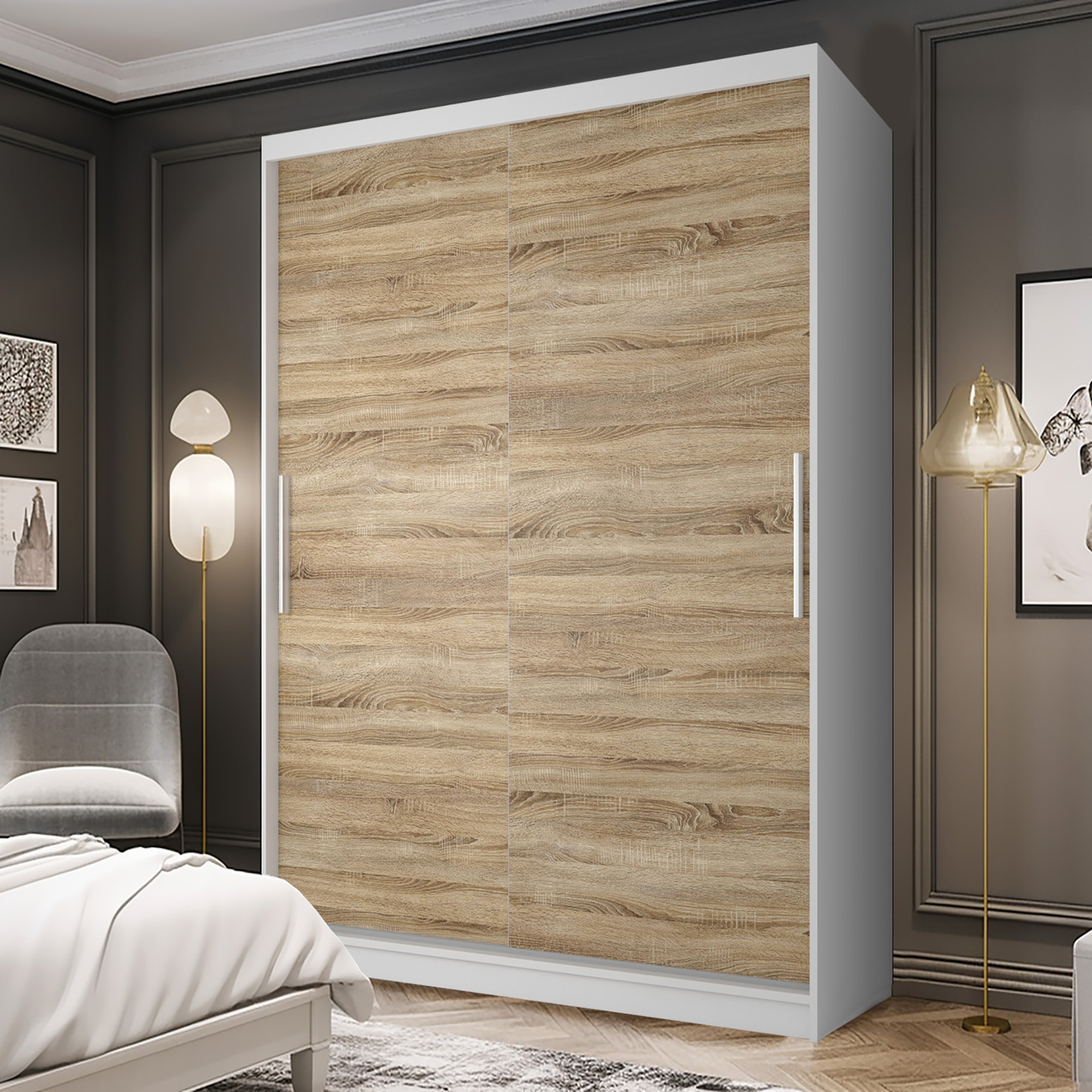Armoire à portes coulissantes en bois dans une chambre