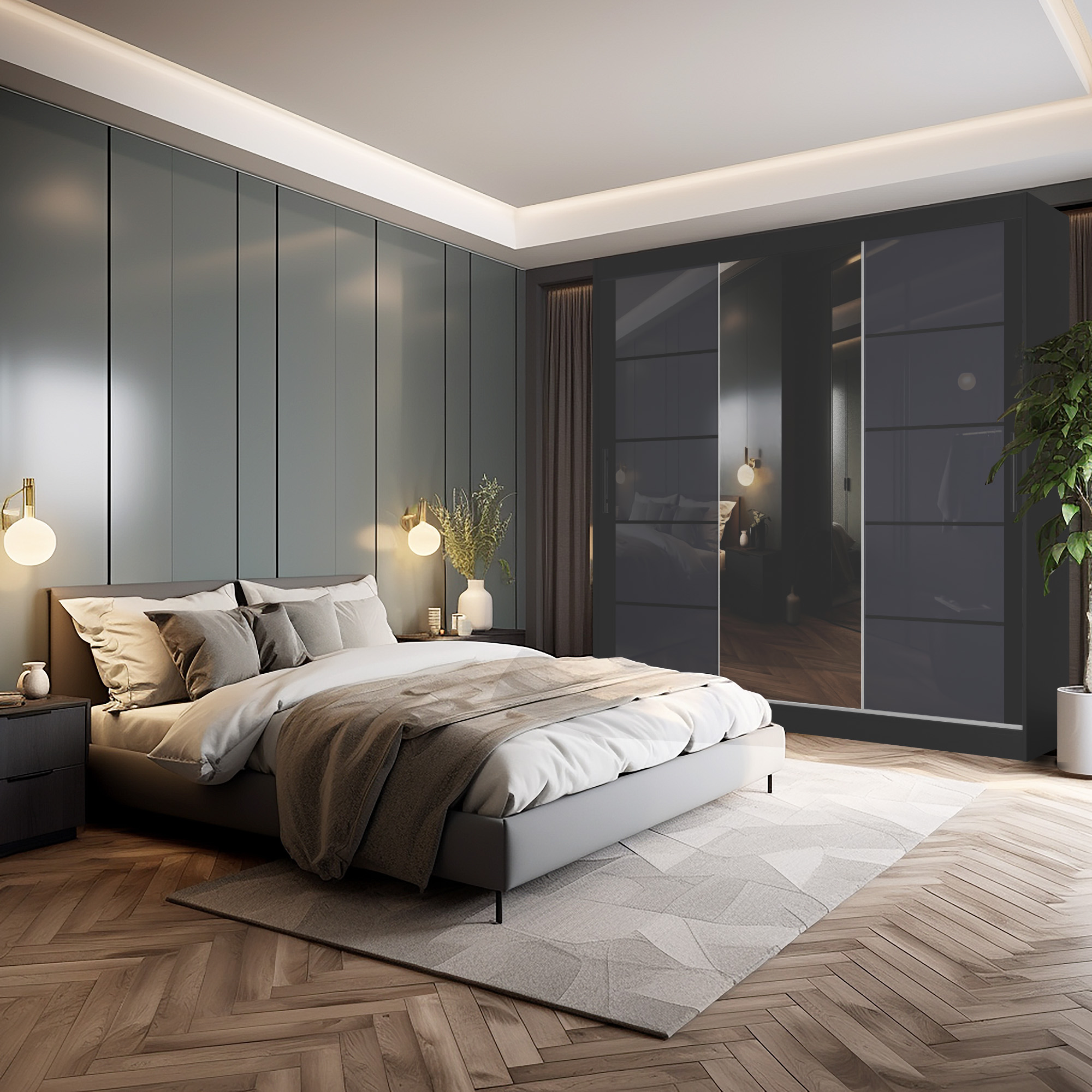 Chambre avec armoire aux portes miroitantes